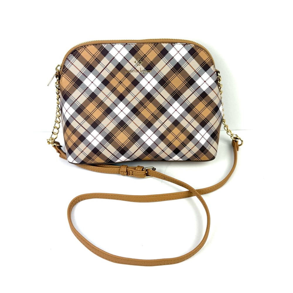 Nanette Lepore Crossbody Bag Plaid Faux Leather Handbag Purse Brand New